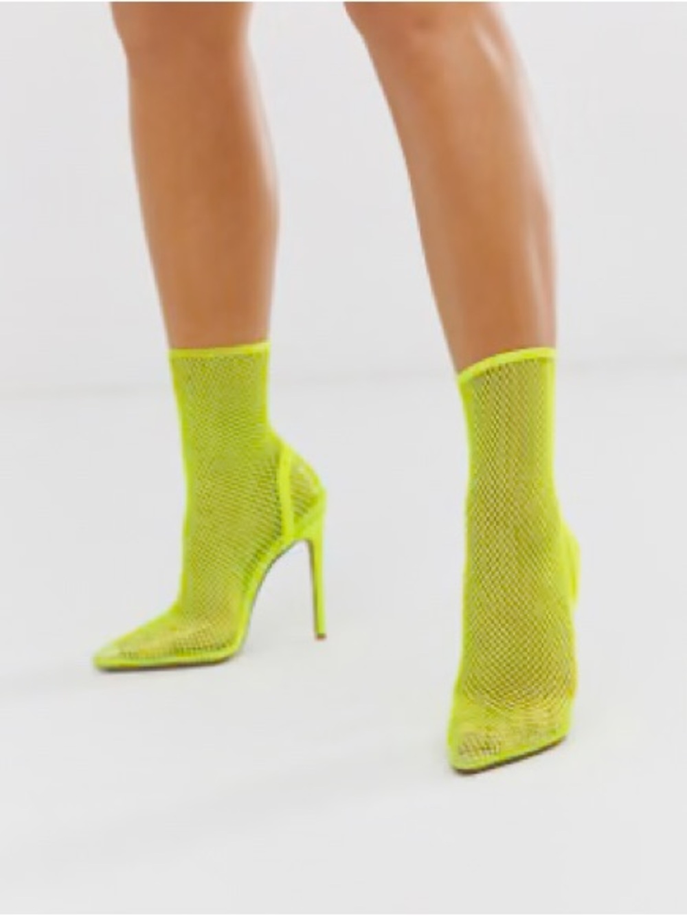 Neon Yellow Mesh Sock Stiletto Heels - Women's Fashion Boots